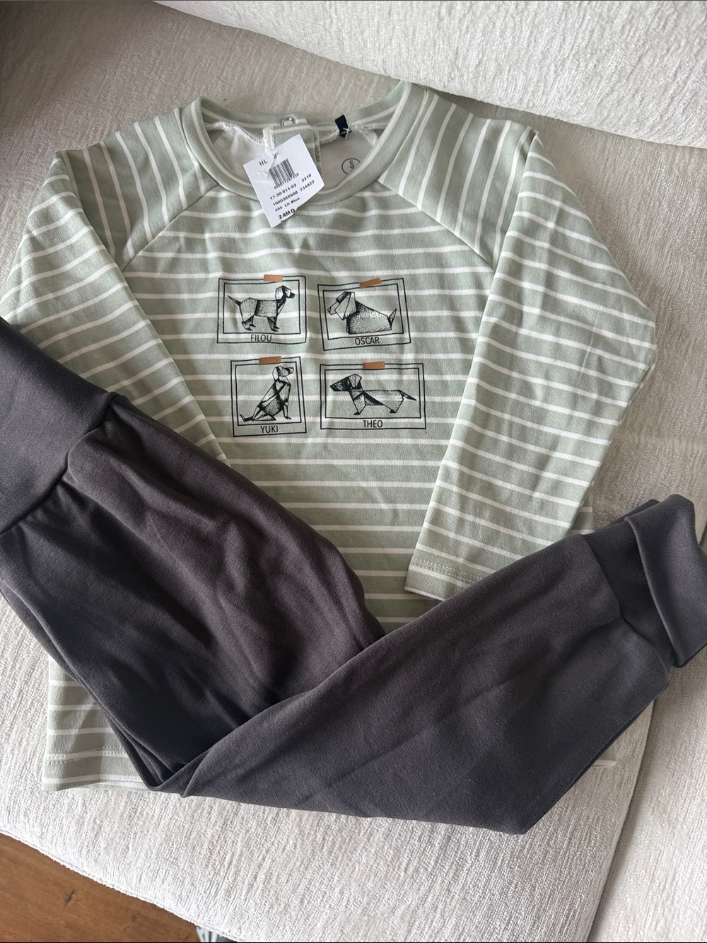 deux par deux Mint Stripe Pajama Set with Charcoal Pants